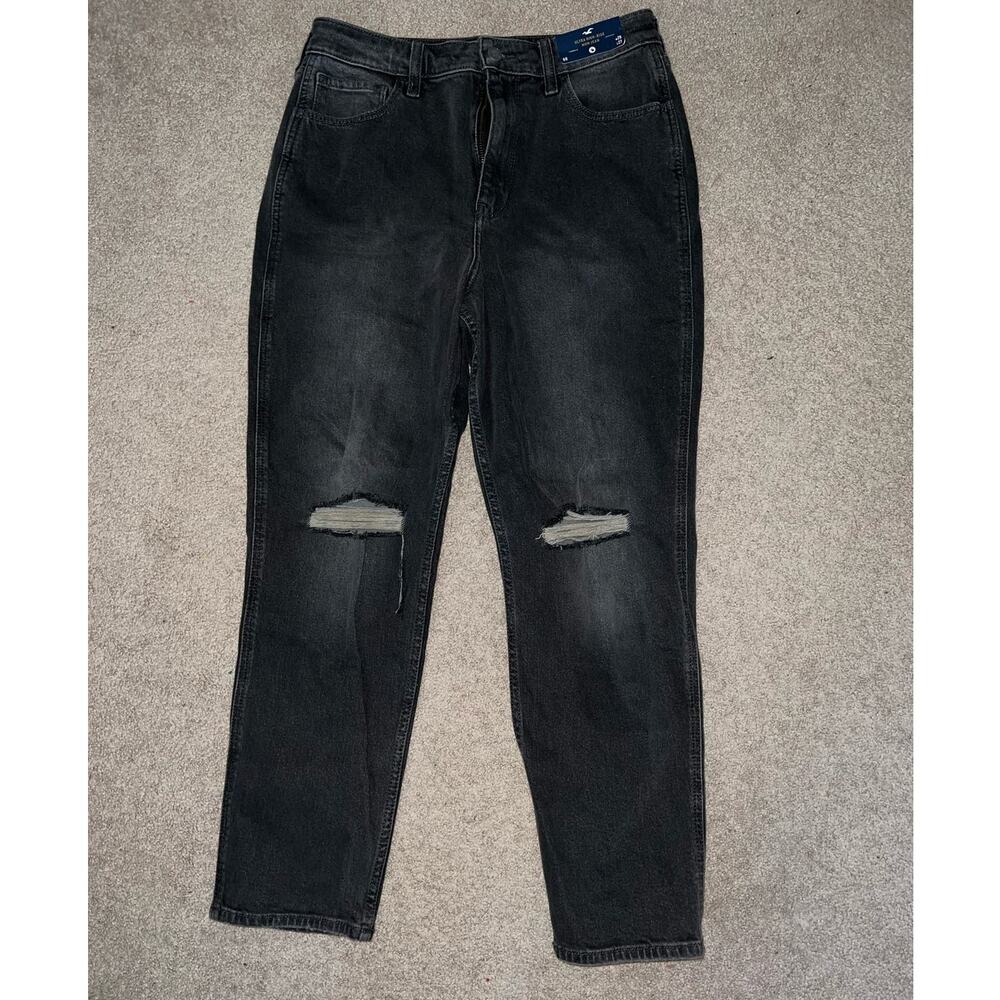 New Hollister Ultra High Rise Mom Jean Destroyed Black size 9R - Picture 1 of 9